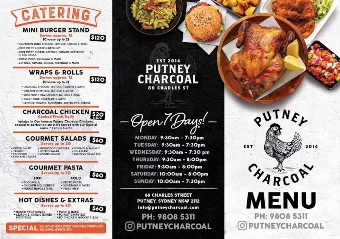 Putney Charcoal catering menu