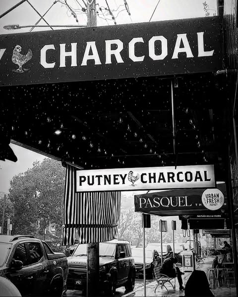 Putney Charcoal awning and CHARCOAL sign on Charles St